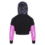Girl Hooded Tops Long Sleeve Zipper Jacket Fashion Print Short Jacket Casual Coat Outerwear Jazz Dance Performance Costume