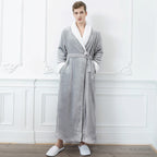 Men Winter Plus Size Long Flannel Bathrobe Warm Coral Fleece Kimono Bath Robe Night Cozy Sleepwear Women Jacquard Dressing Gown