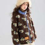 Girl's Winter Coat Floral Jacquard Lamb Fur Thickened Stylish Autumn Winter Toddler Kids Cotton Jacket