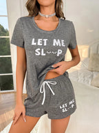 Women's new style pajamas set gray top letter shorts two-piece casual