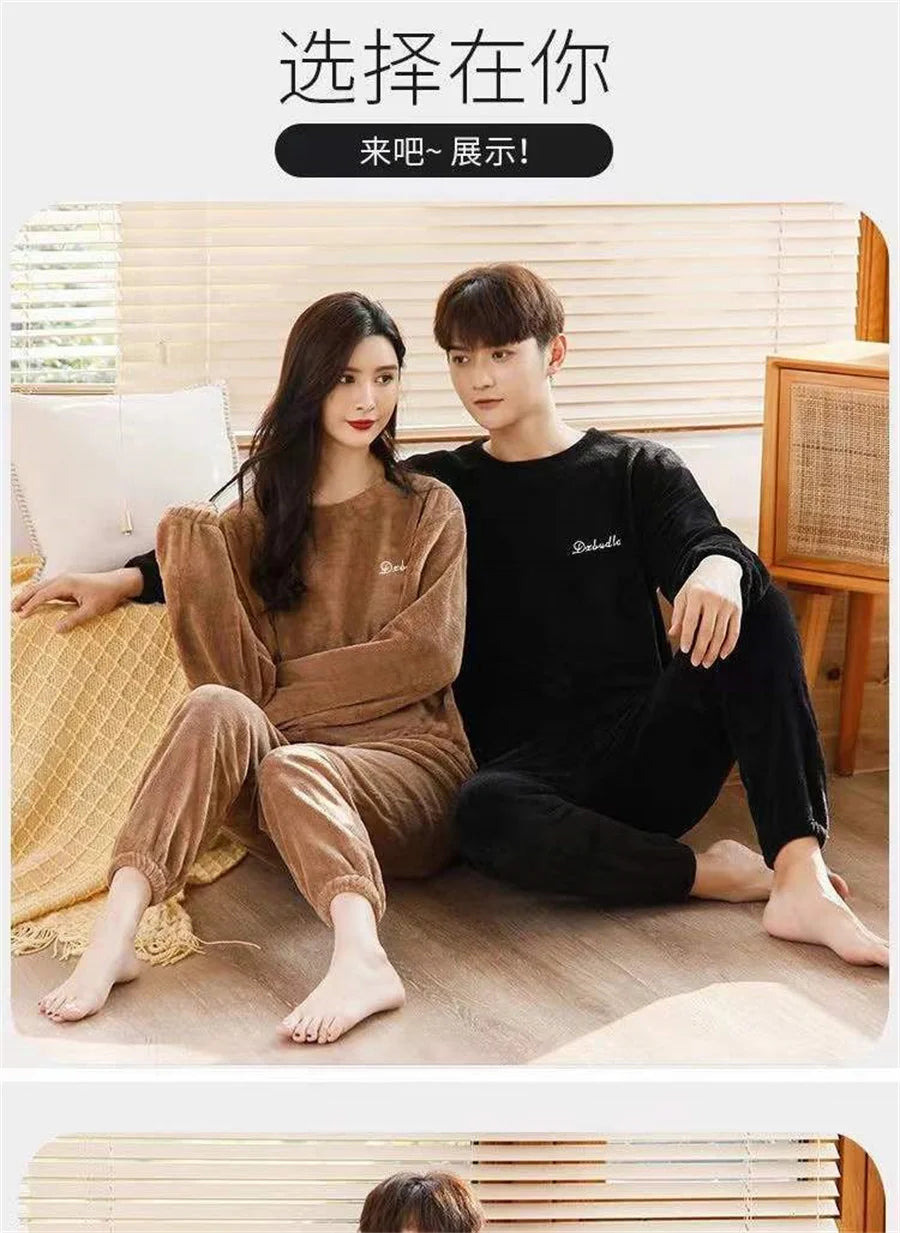 2025 Men's Thick Flannel Pajama Sets Couple Casual