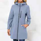Women's Water-Repellent Hooded Windbreaker Casual Loose Solid Long Sleeve Outdoor Sports Trench Coat Spring Autumn Jacket