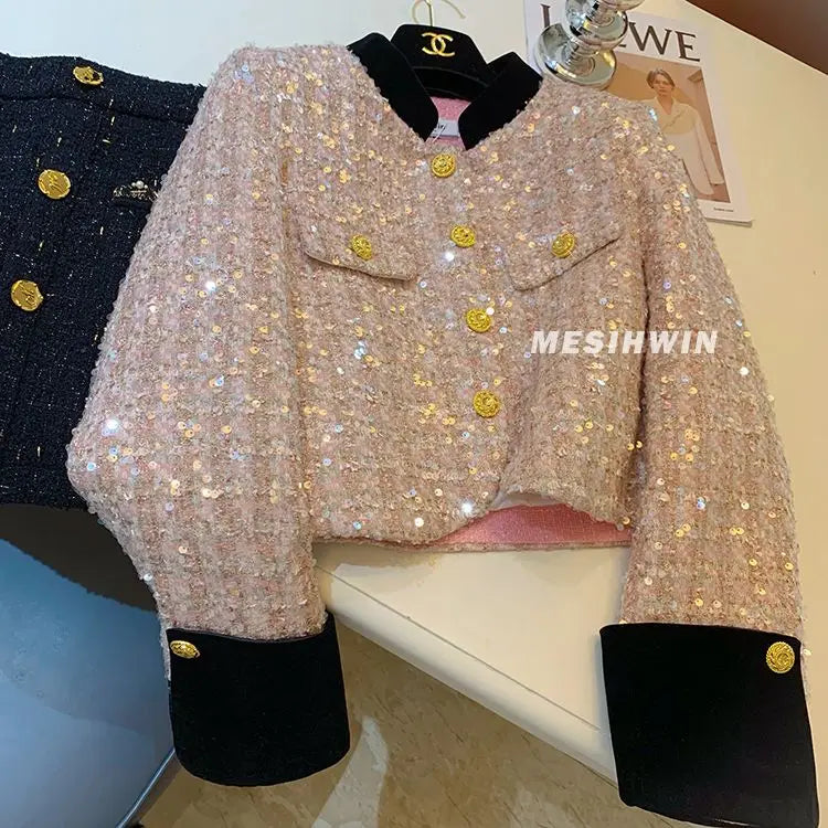 Thickened Coat Heavy Embroidery Sequins Short Coat 2024 New Tweed Top
