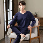 Fashion Lounge Pajamas Sets Men's Spring New Long-sleeved Tops with Trousers Cotton Homewear Comfort Simple Sleepwear Two Pieces