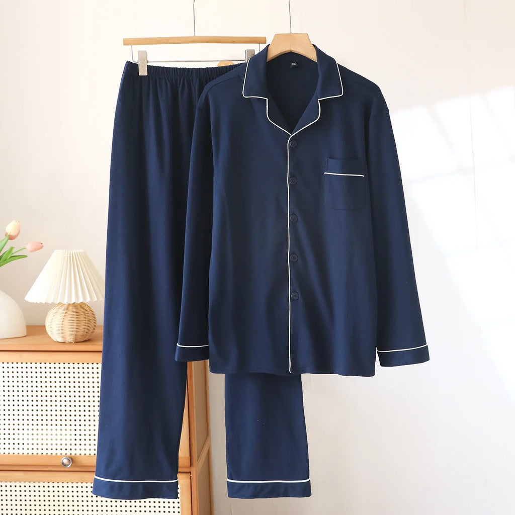 100% Cotton Men Pajamas, Thick sleepwear Long sleeved long pants for men pajamas Sleepwear 2 Piece Set Men Nightwear Loungewear