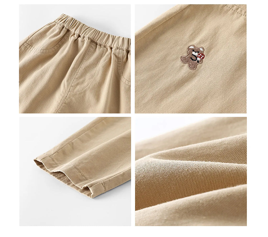 2025 Fall New Toddler Kids Pants Cotton Cartoon Embroidered Harem Pants Baby Boy Casual Striped Denim Baggy Trousers