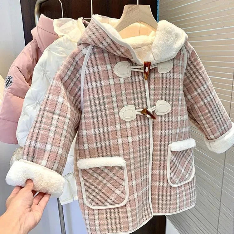 Girls' Plaid Hooded Fleece Coat - Winter Jacket for 2-9 Years, Cozy Kids Outerwear for Baby Toddler Coat for Girls