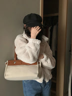 Women Autumn Winter Thicken Warm Coat Stand-Collar Loose Fur Plush Zipper Jacket Soft Comfortable Casual Simple Solid Outerwear