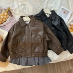 Jackets Girl Loose Autumn New Children PU Locomotive Leather Clothing Loose Coat Boy Handsome Leather Clothing 2024
