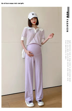 Maternity Clothings Maternity Wide Leg Pregnancy Pants Wear Trousers with Vertical Stripes Clothes for Pregnant Women