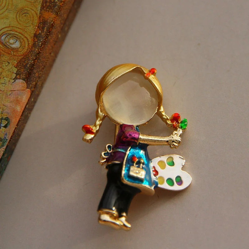 New Women Girl Enamel Opal Brooch Pin Girl Clothing Accessories