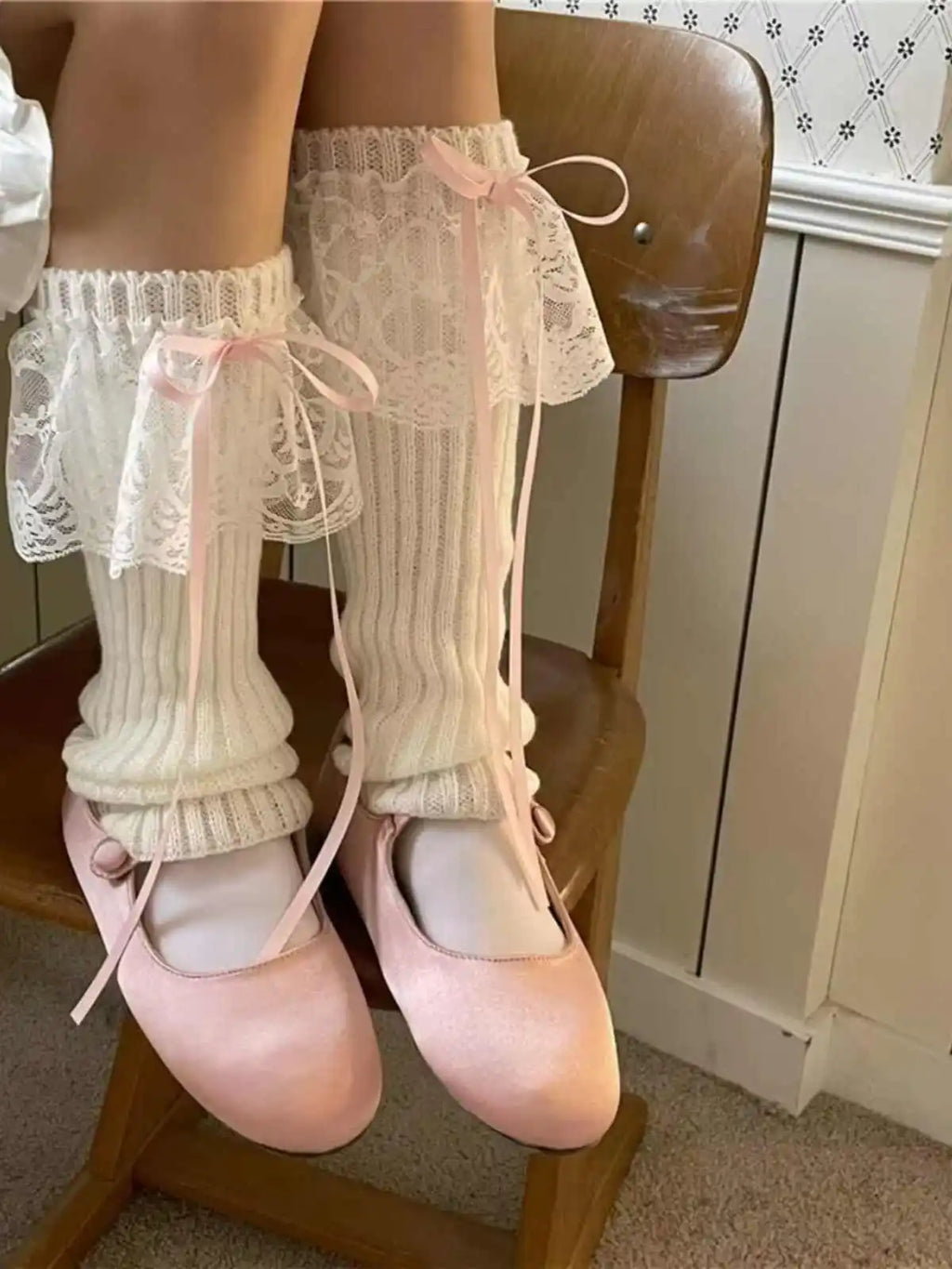 2025 New Woman Leg Warmers Autumn and Winter Ribbon Lolita Black Knee Warmers Long Socks JK Knitted Girl White Leg Warmers