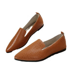 Women's Shoes PU Leather Loafers Ballet Flats Pointed Toe Barefoot Slip-on Casual Low Heel Fashion Stone Pattern Woman Flat Shoe