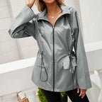 Hooded Zipper Waist Waterproof Raincoat Outdoor Sports Mountaineering Coat Women