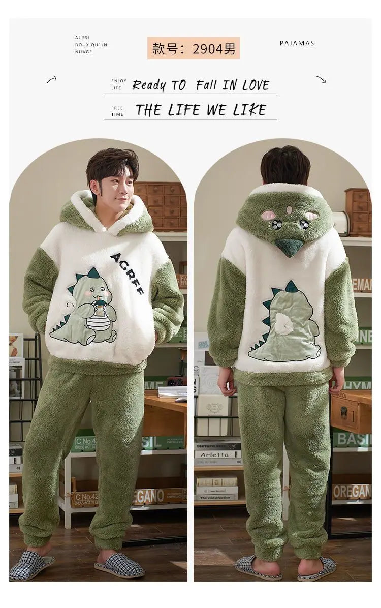 Couples Pajamas Women Men Winter Thicken Pyjamas Sleepwear