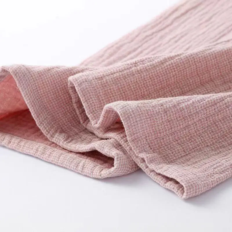 Japanese Style Pure Cotton Pajamas Men Women Breathable Four Layer Gauze Shirt Pants Set Comfortable Leisure Couples Homewear