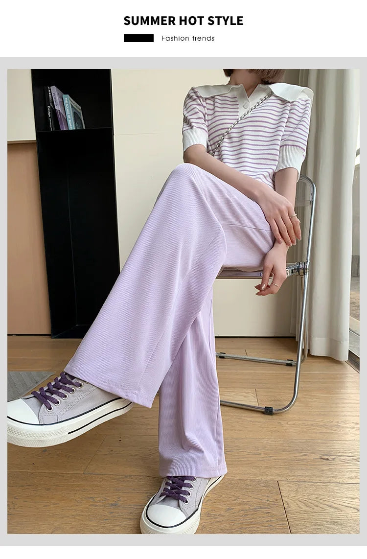 Maternity Clothings Maternity Wide Leg Pregnancy Pants Wear Trousers with Vertical Stripes Clothes for Pregnant Women