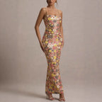 Summ Women Flowers Sequin Patchwork Slim Party Long Dress Strapless Fashion Maxi Dress, Sexy Sleeveless Ladies Dress Vestidos