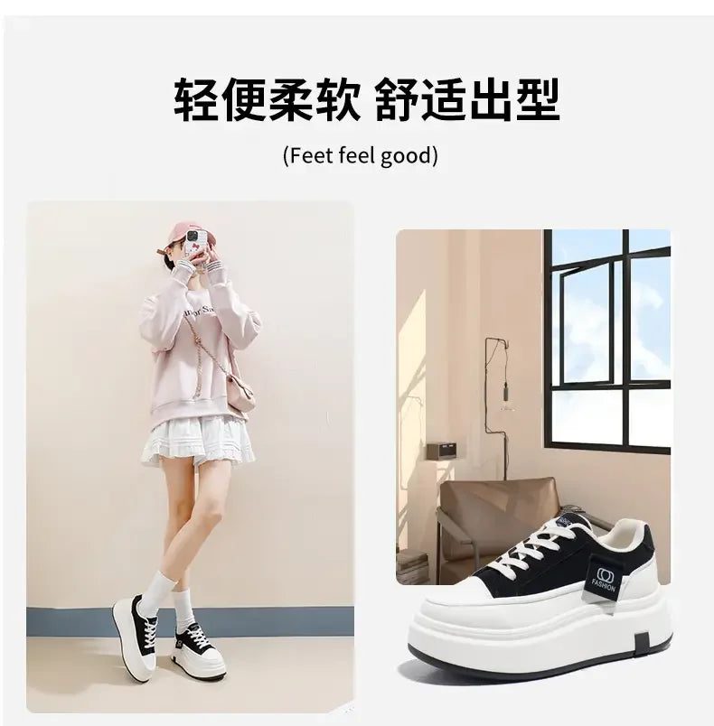 Shoes for Women Autumn Trend New Woman Flats Shoes Chunky Lace-up Soft-sole Casual Sneakers Female Vulcanized Shoe Walking Shoe