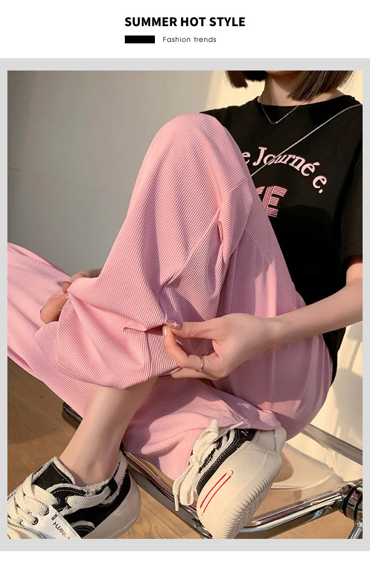 Maternity Clothings Maternity Wide Leg Pregnancy Pants Wear Trousers with Vertical Stripes Clothes for Pregnant Women