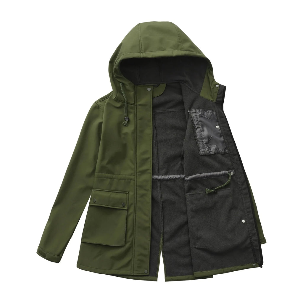 Waterproof Autumn Women's Mountaineering Coat Solid Big Pockets Hooded Loosse Female's Jacket Windproof Thermal outwear For Lady