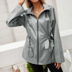 Hooded Zipper Waist Waterproof Raincoat Outdoor Sports Mountaineering Coat Women