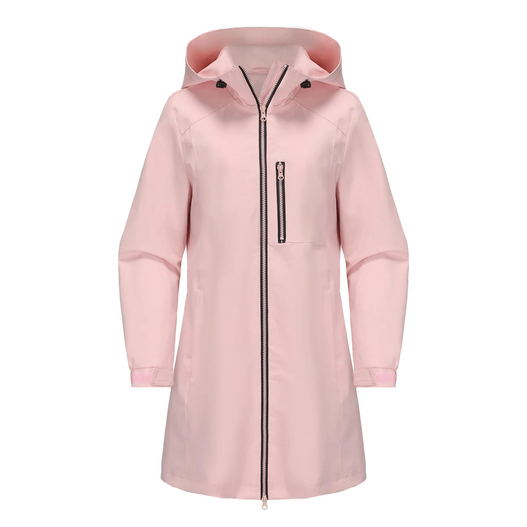 Women's Water-Repellent Hooded Windbreaker Casual Loose Solid Long Sleeve Outdoor Sports Trench Coat Spring Autumn Jacket