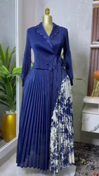 2025 Spring New Miyake Pleated A-line Dress Elegant Suit Collar Mid To Long Style Waist Cinching Slimming Women Folds Skirt