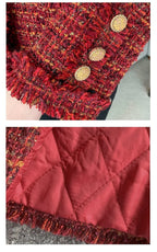 2023 Autumn New French High end Temperament Red Fragrant Coat Women's Short Thick Tweed OutwearFashion Women Slim Thicken Jacket