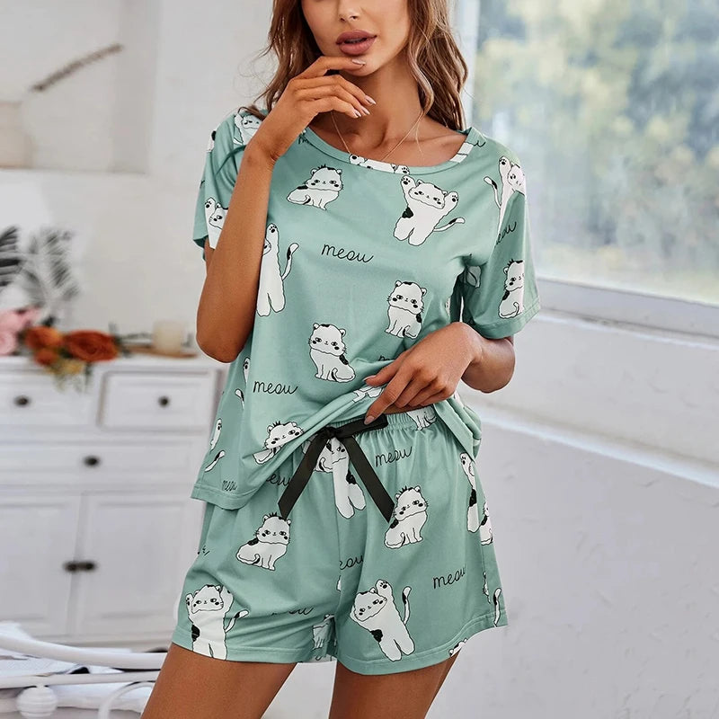 Women Pajamas Sets Short Sleeve