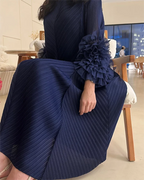 YUDX Hot Sales 2024 Summer New Pleated Formal Dresses for Women Mesh Petal Sleeve Solid Evening Party Long Maxi Dresses