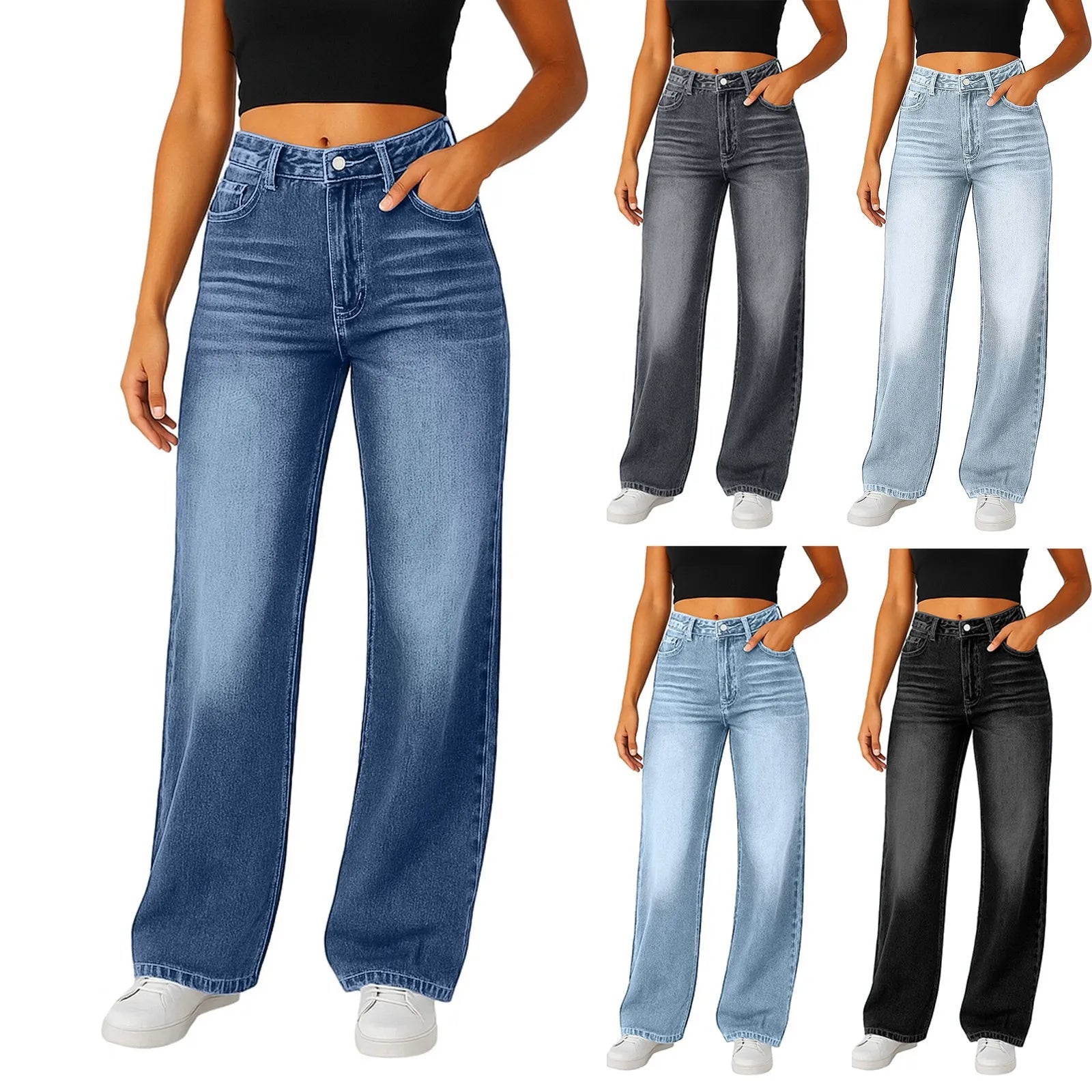 Wide-Leg Jeans Women Light Blue High-Waisted