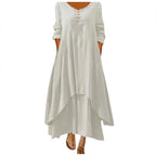 Cotton Women'S Casual Fashion Loose Long Dress With Button Solid Color Dresses