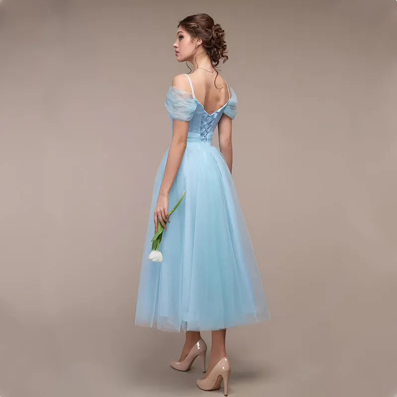 Fashion New Spring Summer Elegant Women V-Neck Backless Dress Lady Wedding Clothing A-Line MeshLong Skirt Girl Party Gift Dr1
