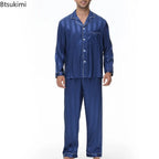 Men Pajamas Set Silk Satin Sleepwear