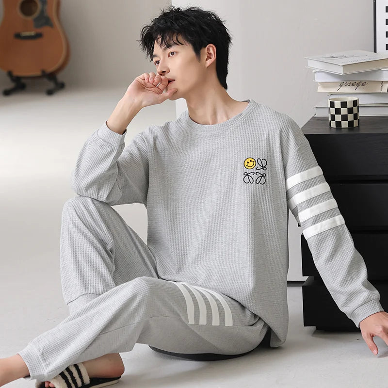 Men Pajamas Set 100% Cotton Casual Sleepwear