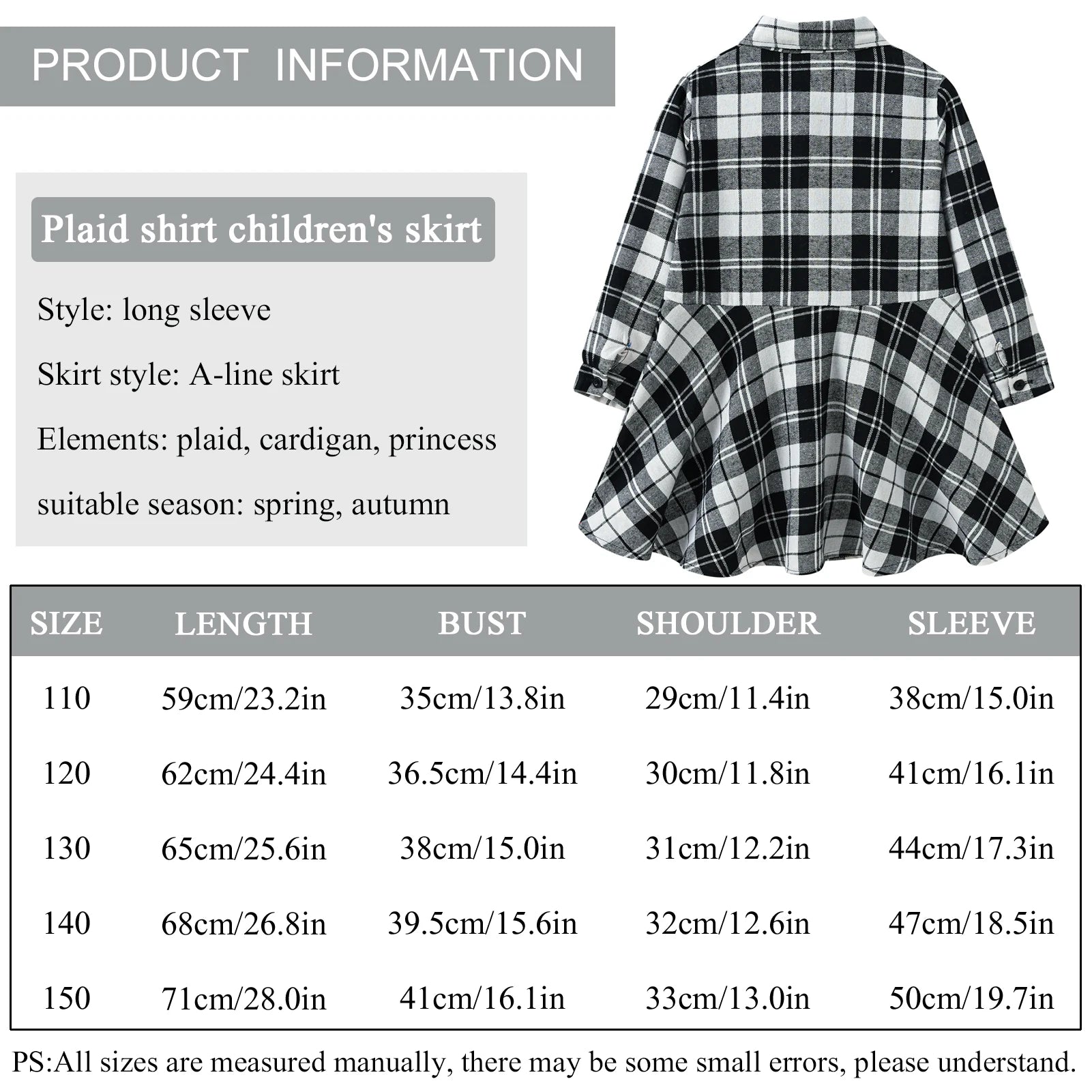 Girl's Shirt,Long Sleeve Girls Checked Dress,Fashion Sweet Teens Blouse,Lapel Letter Print Children's Plaid Tops,Princess Dress