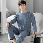 Fashion Lounge Pajamas Sets Men's Spring New Long-sleeved Tops with Trousers Cotton Homewear Comfort Simple Sleepwear Two Pieces