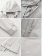 Spring Autumn Women's Solid Color Long Sleeve Lightweight Trench Coat with Detachable Hood Water-Repellent Windbreaker