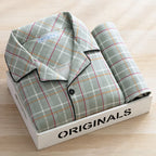 Men's Thin Cotton Pajamas Long Sve Long Pants Two-Piece Set Casual