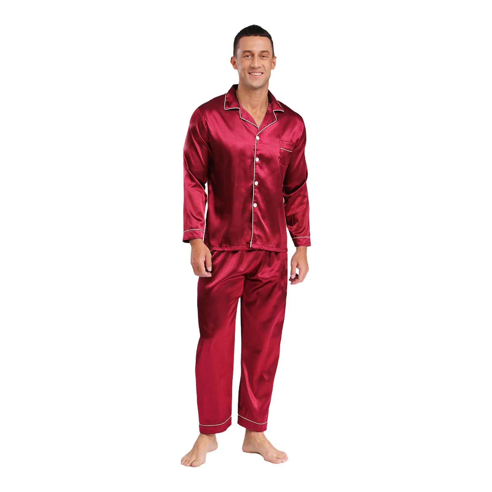 Mens Satin Pajamas Set Two Pieces Sleepwear