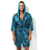 Sexy Sleepwear Men Robes Bathrobes Soft Silky Short Sleeve Nightgown Mens Homewear Dressing Gown Male Pajamas (No shorts)