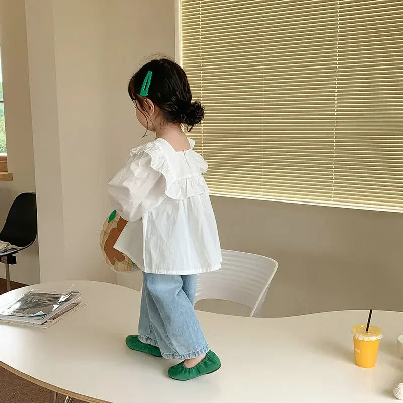 New Kids Jeans 2-6 Years Childrens Loose Wide Leg Pants Girls Simple Solid Color Trousers Fashion Jeans