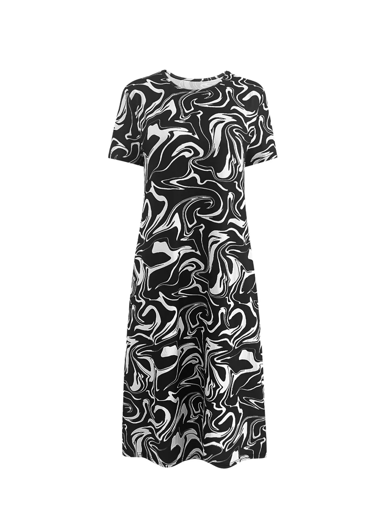 2025 cross-border printed dress women's elegant fashion summer round neck short sleeve loose skirt children cw82727