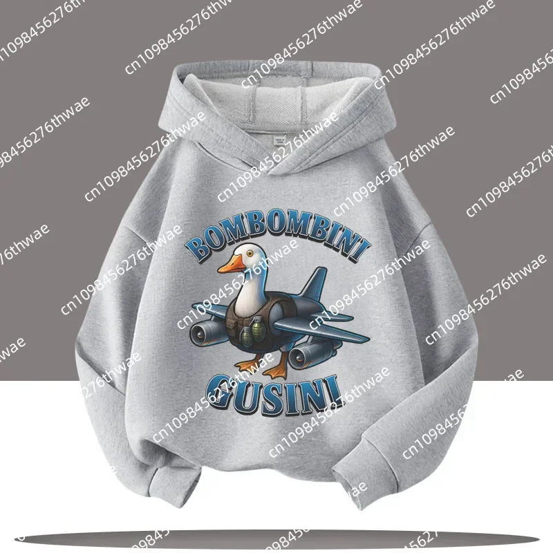 Boy's sports shirt -interesting Italian brain rot Tung Tungtung Sahur children's hooded shirt                h cartoon print-fall/winter top