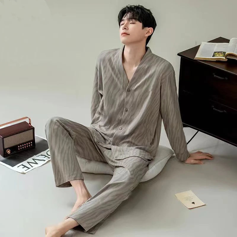 Pajamas for Men, Spring and Autumn Long-Sleeved Cardigans
