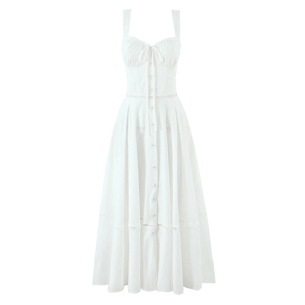 2025 summer new product women's clothing fashionable, fresh, sweet and elegant waist-hugging lace-up design suspender dress