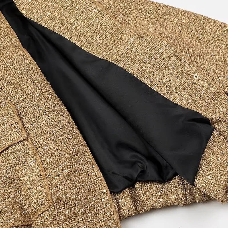 Female Clothing Women's Jacket New Outerwear 2025 Autumn Women's New Style Sequined Small Stand-up Collar Jacket Women Fur Coat