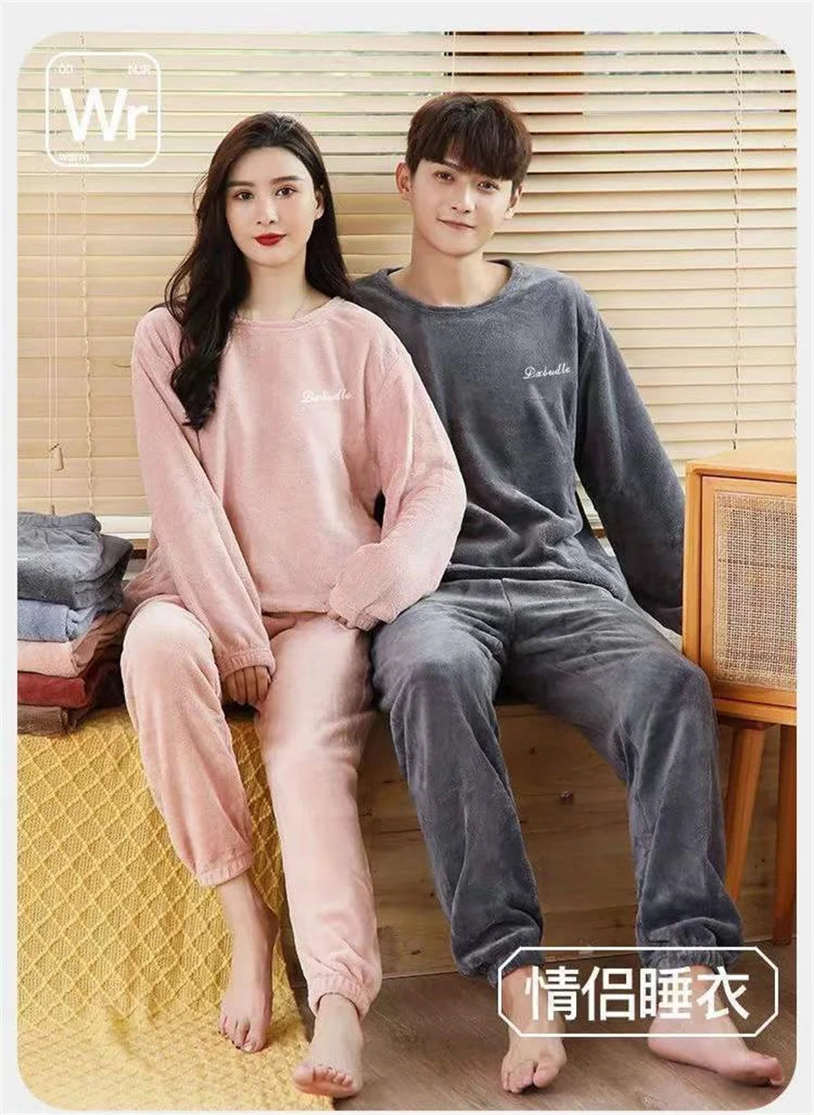 2025 Men's Thick Flannel Pajama Sets Couple Casual