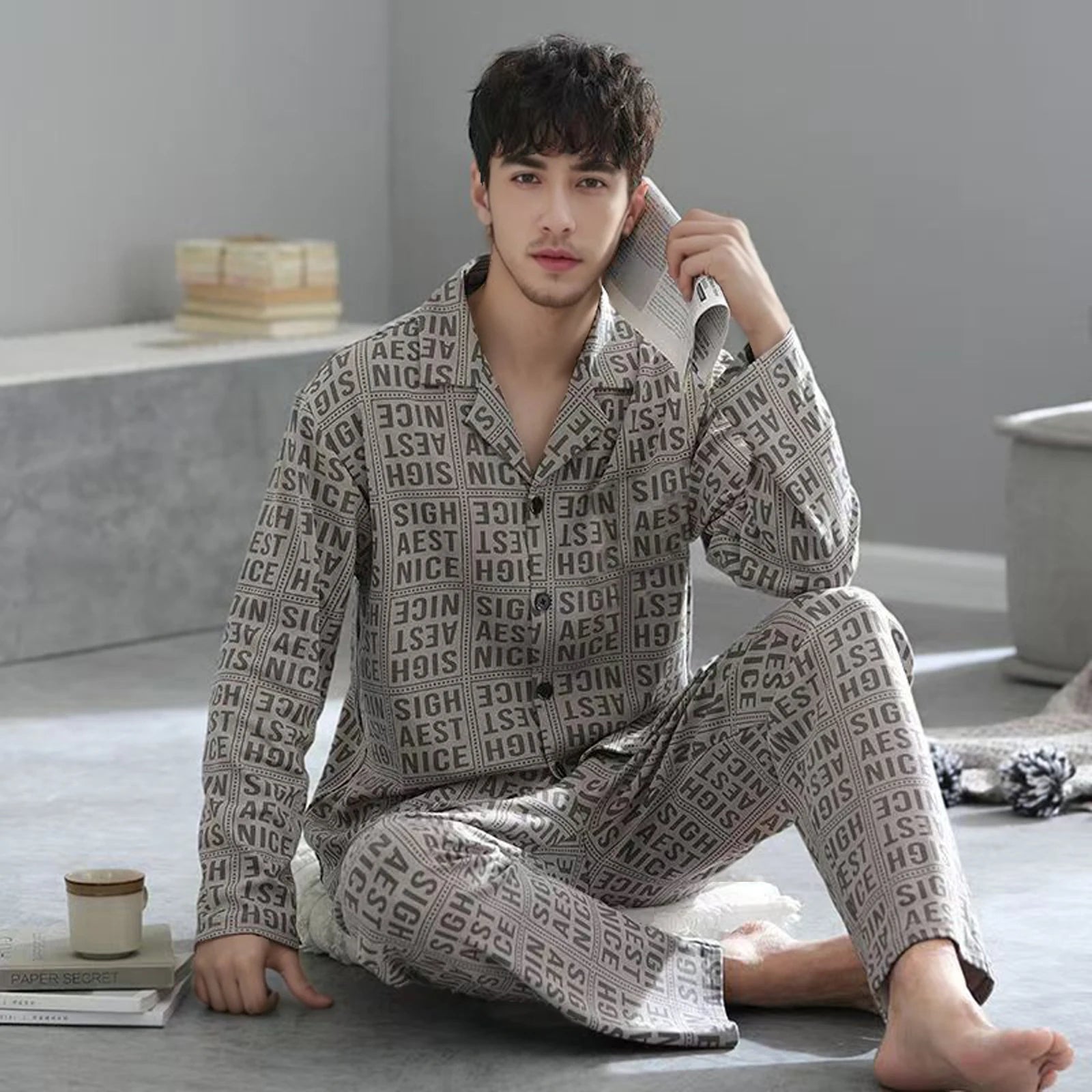Pajamas for Men, Spring and Autumn Long-Sleeved Cardigans